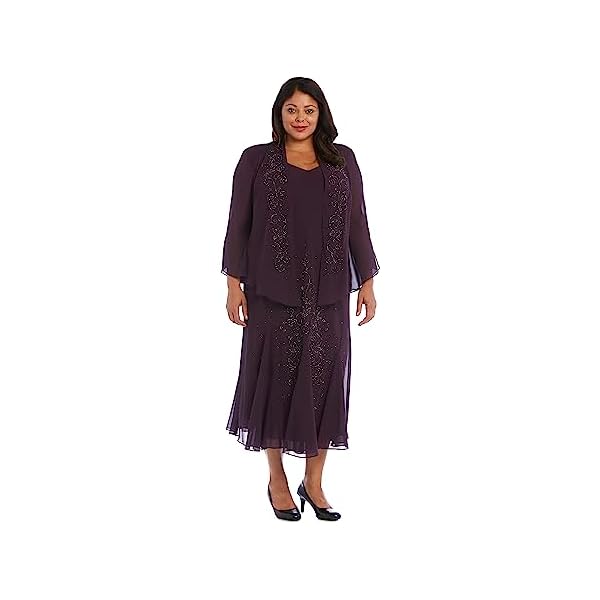 Elegant Plus Size Beaded Slip Dress W/Sheer Chiffon Jacket - Two Piece Special Occasion Set for Women